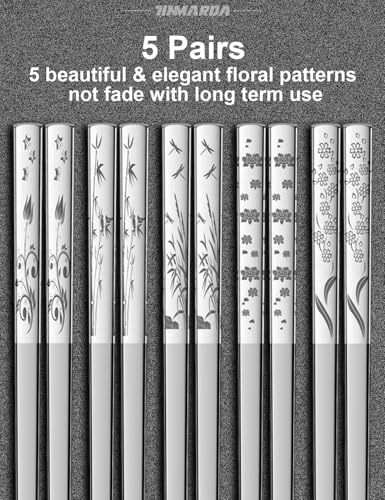 Metal Chopsticks Reusable 18 (Flower Silver 5 Pairs)