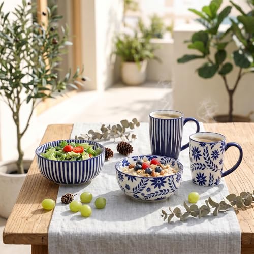 Ceramic Soup Bowls (Blue Radial Striped)