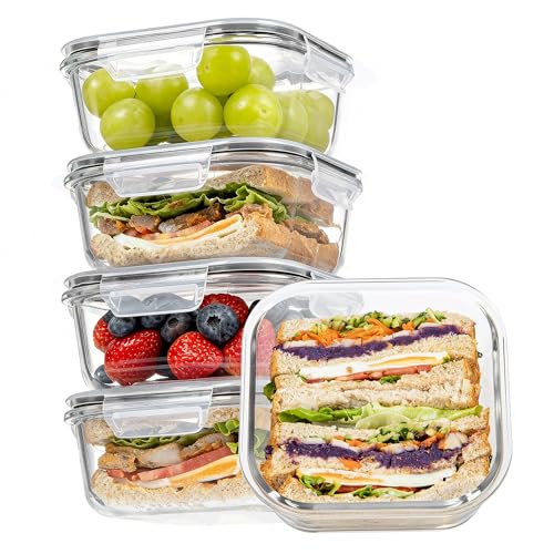 5Pack 27oz Glass Food Storage Containers with Lids (Grey / 27oz)