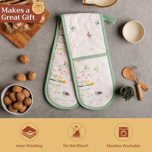 Double Oven Mitts 100% Cotton Double Oven Glove (019 - Botanical Fresh / 7" x 35" (Double Oven Mitt))