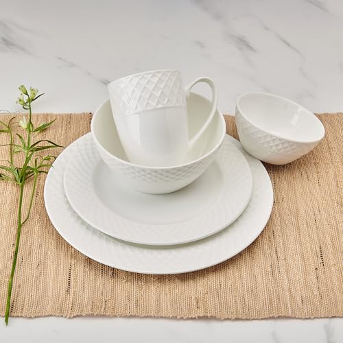 Trellis Bone China Lightweight Chip Resistant 40 Piece Dinnerware Set (Trellis)