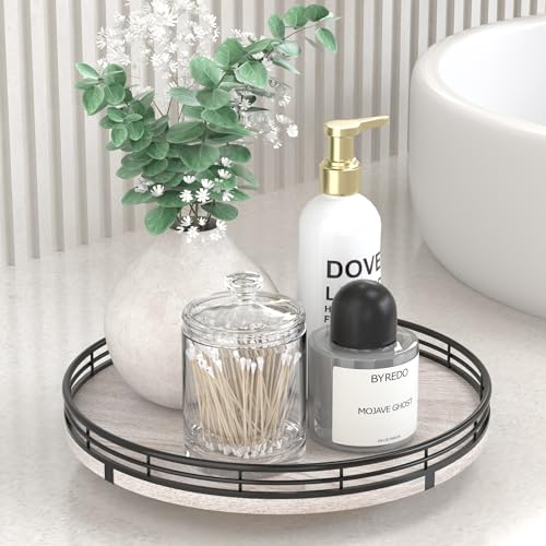 10 Inch Rustic Whitewashed Oak Lazy Susan Vanity Tray