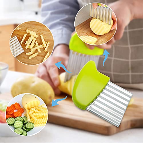 Stainless Steel Potato Crinkle Cutter Carrot Wavy Knife French Fry Slicer Vegetable Wavy Chopper (Green)