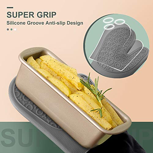Silicone Oven Mitts (Grey & Black / 14.6in Oven Mitts)