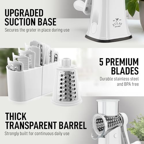 Rotary Cheese Grater Manual Hand Crank 5 Blade Shredder