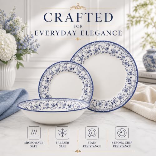 Royal 12 Piece Porcelain Dinnerware Set for 4 (Aster Blue / 12)