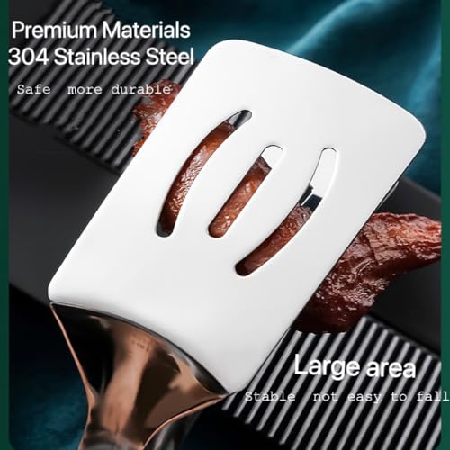 Anti Scald Extended Handle Spatula Tongs 11.6 Inch Multifunctional Stainless Steel Cooking Tongs Food Shovel Clamp for Flipping Steak Fish Bread Hamburger BBQ Frying Pancake Pies Pizza