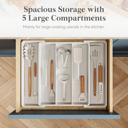 Utensil Organizer for Kitchen Drawers (White / Medium(11-18''W x 14''D))