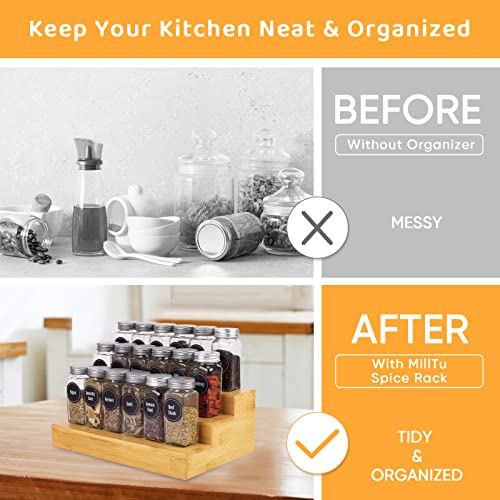 Bamboo Spice Rack Organizer for Cabinet 2 Pack