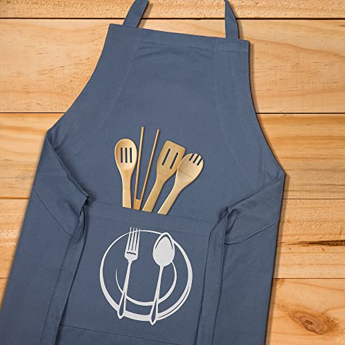 Unisex Cotton Apron With Printed Pocket Blue 24x36