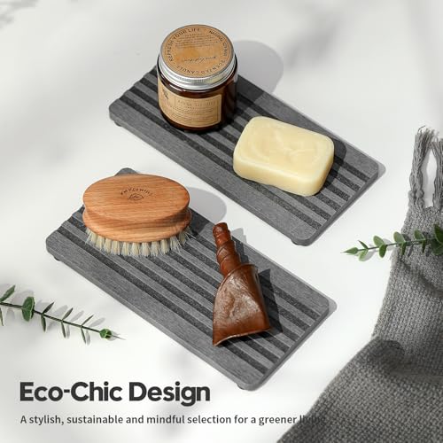 2PCS Diatomite Quick Stone Drying Tray Mat For Bathroom & Kitchen Counter (2 Pcs - Charcoal Gray)