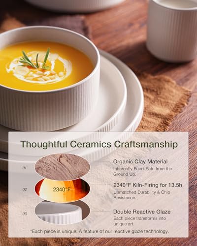 Star Stoneware Dinnerware Sets with Pasta Bowls (Matte White)