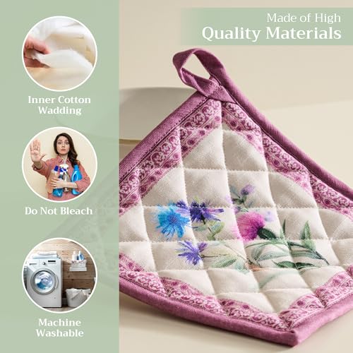 Pot Holders 100% Cotton Potholders (038 - Chardon / 8" x 8" (Pot Holder Pack of 1))