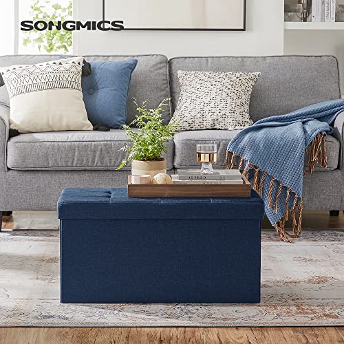 30 Inches Folding Storage Ottoman Bench (Midnight Blue / 15"D x 30"W x 15"H (without Flipping Lid))