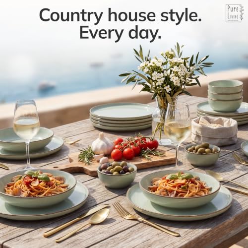 24 Piece Stoneware Dinnerware Set for 6 (Rustic / Green / Set for 6 (24pcs))