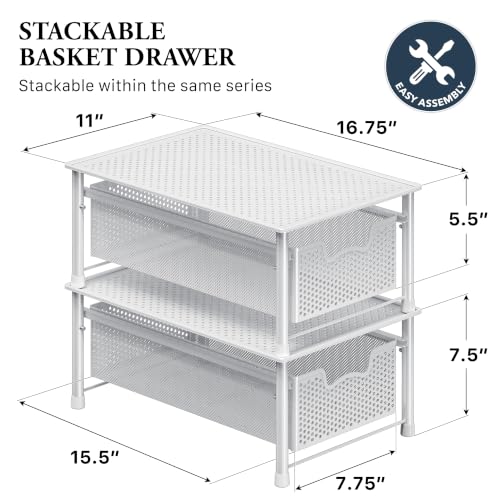 Stackable Cabinet Basket Drawer Organizer (1-Tier / White)