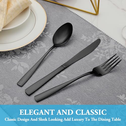 30 Pcs Black Silverware Set (Black)
