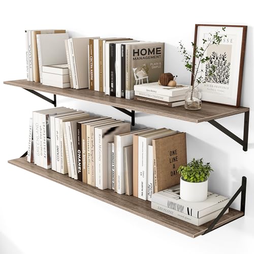 48W x 12D Deep Floating Shelves Set of 2 Grey (Grey With Black Metal Bracket / 48Wx12Dx5.8H)