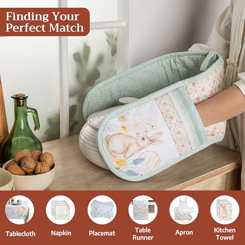 Double Oven Mitts 100% Cotton Double Oven Glove (076 - Easter Dew / 7" x 35" (Double Oven Mitt))