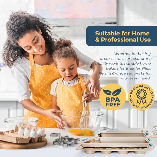 Baking Kit Nonstick Gold Steel Oven Set (Blue / 6 Piece)