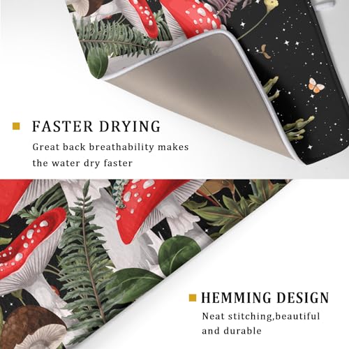 Red Mushroom Dish Drying Mat for Kitchen Counter Plant Leaves Drainer Mats Rack Holder Countertop Absorbent Microfiber Coffee Pads 18x24 Inch (Red Mushroom / 18" x 24")