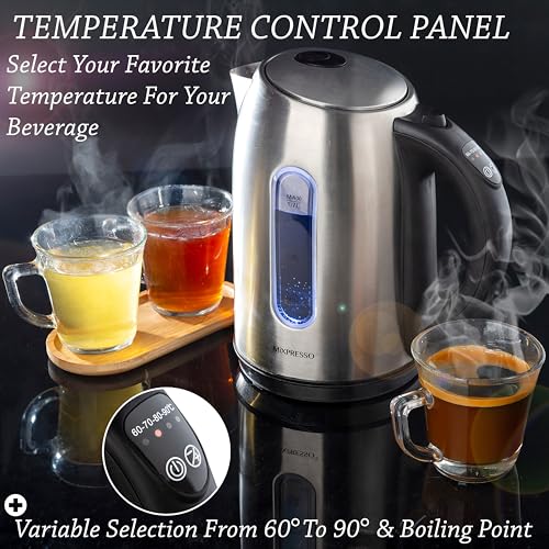 Stainless Steel Electric Kettle Temperature Control (Silver 1.7L Temperature Control)