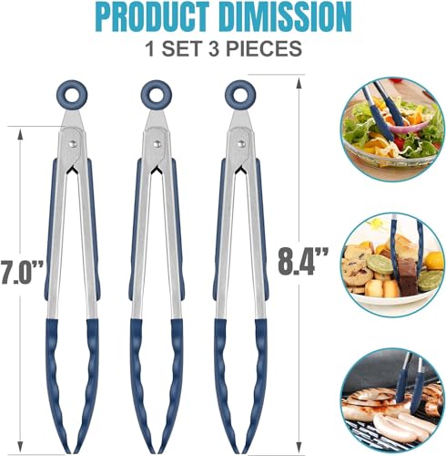 Small Silicone Kitchen Tongs 7 (Classic Blue)
