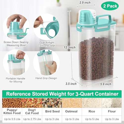 Rice Container Cereal Storage Container 2 Pack 5 Lbs (Cyan 3+3Qt)