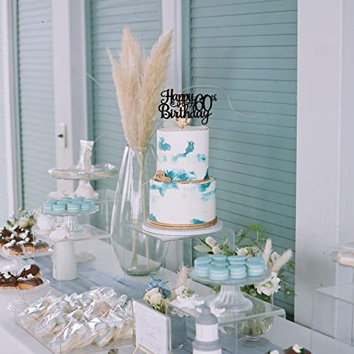 1 PCS Happy 60th Birthday Cake Topper Glitter Cheers to 60 Years Birthday Cake Pick 60 Fabulous Cake Decoration for Happy 60th Birthday Anniversary Party Decorations Supplies Black (Black / 60th)