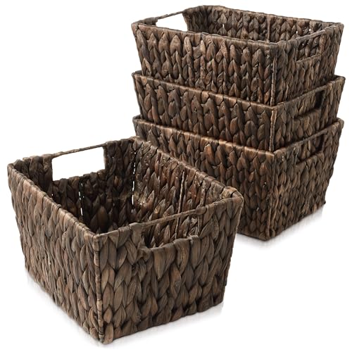 Set of 4 Water Hyacinth Storage Baskets with Handles (Espresso - Hyacinth)