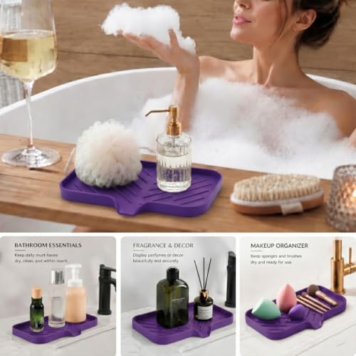 Silicone Soap Dish with Drain Spout (Purple / M(9.6"×5.3"))