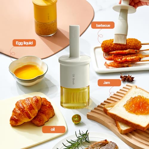 Glass Oil Dispenser with Heat Resistant Brush (Oil Dispenser-White)