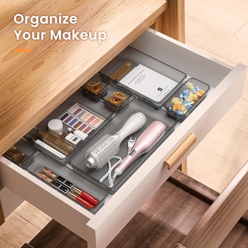 Military Grade】 Drawer Organizer for Vanity Bathroom Makeup Desk (Clear Black)