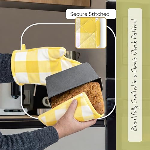 Buffalo Plaid Check Oven Mitts and Pot Holders Set of 4 (Buffalo, Lemon Yellow)