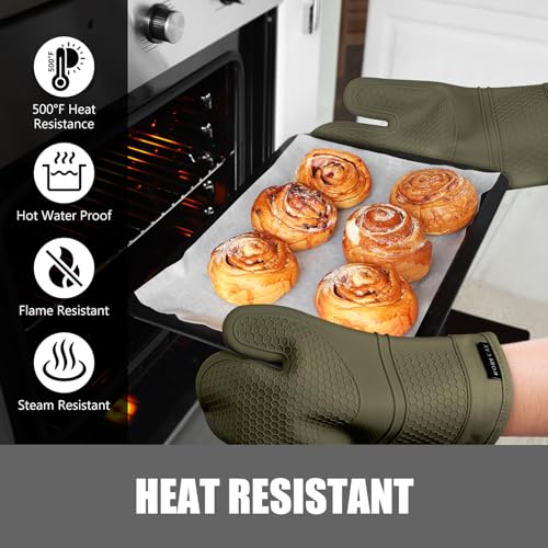 Silicone Oven Mitts and Pot Holders Sets (Olive)