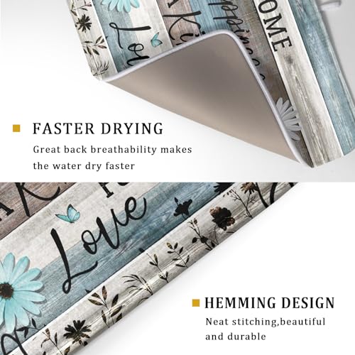 Daisy Floral Dish Drying Mat 18x24 Inches Rustic Wood Microfiber Absorbent Reversible Dish Draining Pad Fast Dry Kitchen Accessories (Home Happiness Wood / 18" x 24")