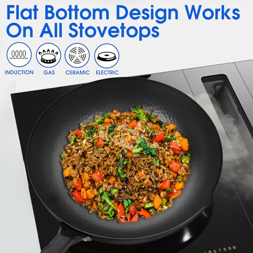 13.4 Inch Carbon Steel Wok For Electric (C-13.4 inch Wok with Wooden Lid)