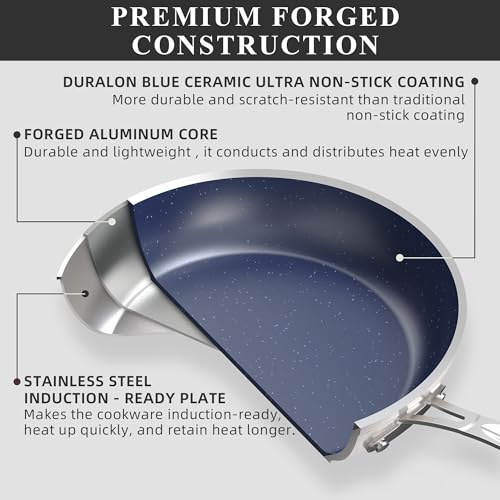 Healthy Duralon Blue Ceramic Nonstick Cookware Set (Metallic Tinsel Silver / 12pc Cookware Set / Cookware Set)