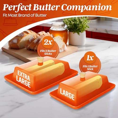Extra Large Ceramic Butter Dish with Lid (Orange / Extra Large)
