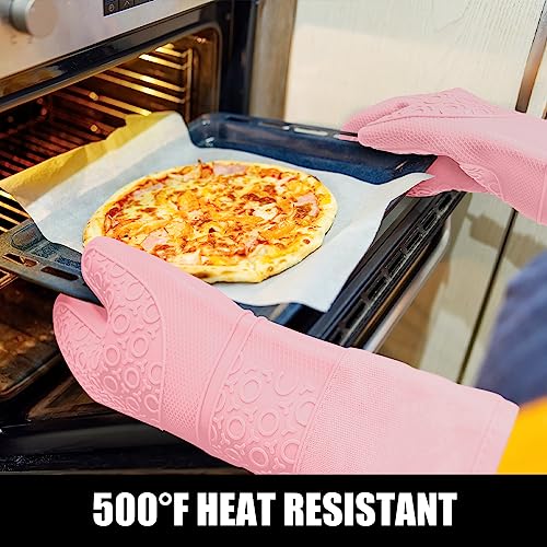 Silicone Oven Mitts and Pot Holders Sets (Pink)