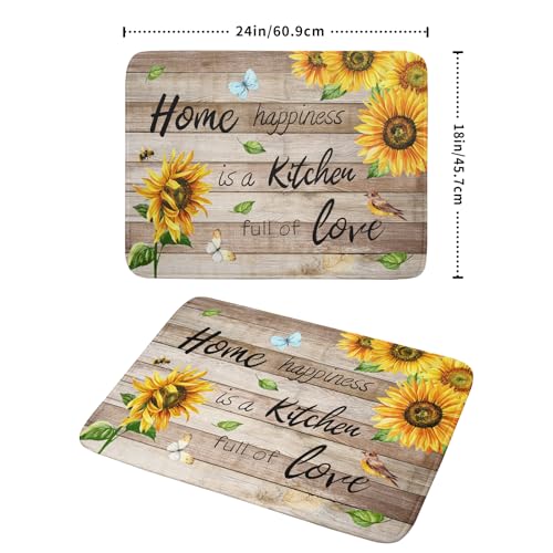 Sunflower Floral Dish Drying Mat for Kitchen Countertop 18x24 inch Rustic Wood Washable Microfiber Absorbent Dishes Drainer Rack Pad (Sunflower Wood Home / 18" x 24")