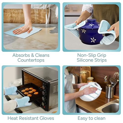 Oven Mitts and Pot Holders Sets (04: Oven Mitts - Aqua / Oven Mitt Set - 8 Pack)