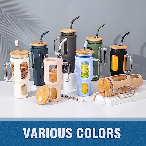 Glass Tumbler with Lid and Straw (Blue / 46 Ounces)