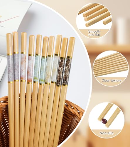 10Pairs Bamboo Chopstick Reusable Wooden Chop Sticks Washable Chinese Style 9.5Inch (Style 2 - 10 Pairs - 9.5 inches)