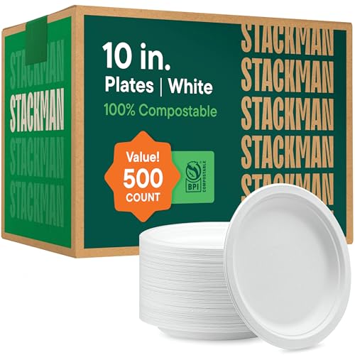 100% Compostable Paper Plates 10 Inch Bulk [500 Count] Heavy (10 inch Round -- 500 Pack)