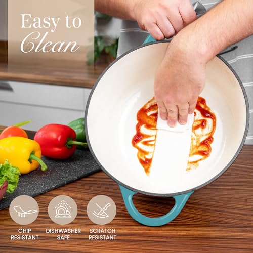 Cast Iron Dutch Oven with Lid (Teal / 5-Quart - Deep)