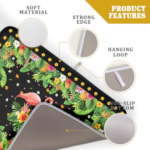 Tropical Flamingo Dish Drying Mat Palm Leaves Absorbent Dishes Drainer Pad Microfiber Dish Rack Mat for Kitchen Countertop Decor 18x24 Inch (Flamingo Leaves / 24" x 24")