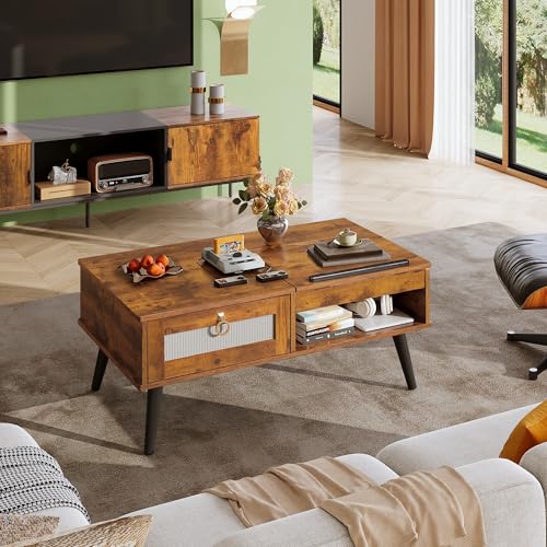 Coffee Table Lift Top Coffee Table with Storage Shelf (Retro Brown / 39" with Drawer)