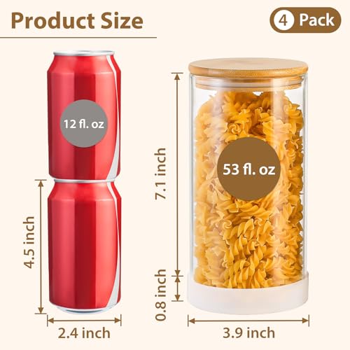 53oz Round Glass Storage Containers with Bamboo Lids (4pcs-Round / 53oz)