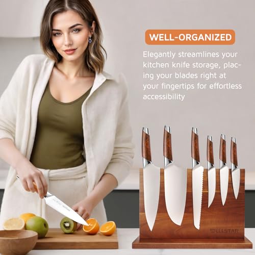 Modern Acacia Magnetic Knife Block Holder 14 x 10 Inches (XL)